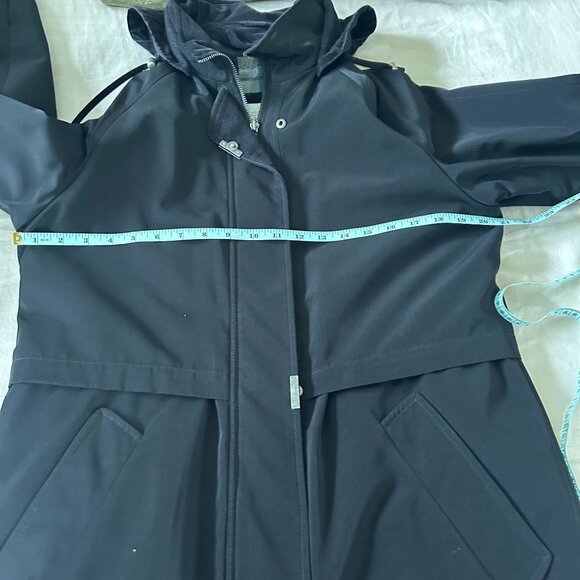 Vintage Liz Claiborne Black Hooded Coat With Plaid Lining Size S - Picture 10 of 11